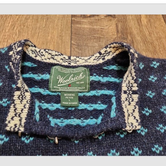 Woolrich Fair Isle Lambs Wool blend Sweater Heart Clasps closure - Picture 7 of 10